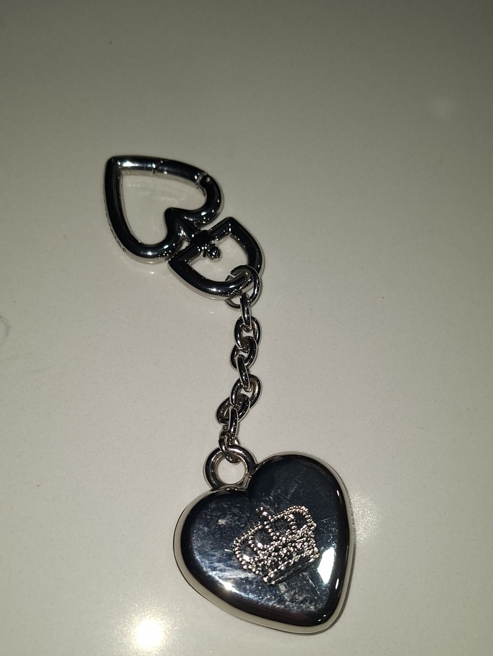 Juice Couture Y2k Silver Heart Keychain with Crown Accent
